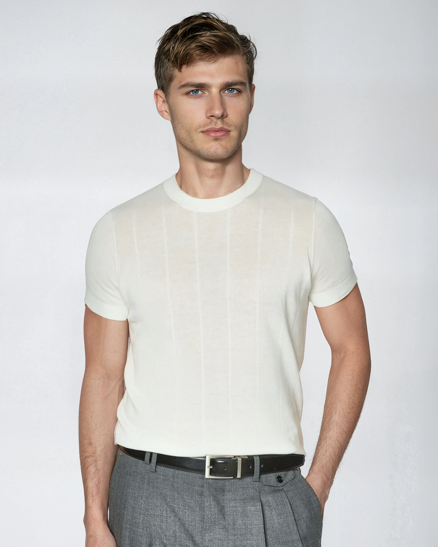 Erik™ | T-shirt med Platta Ribbor - Vit