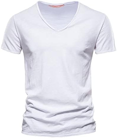 2025 Herrmode casual enfärgad bomull V-ringad kortärmad T-shirt topp toppar korta ärmar