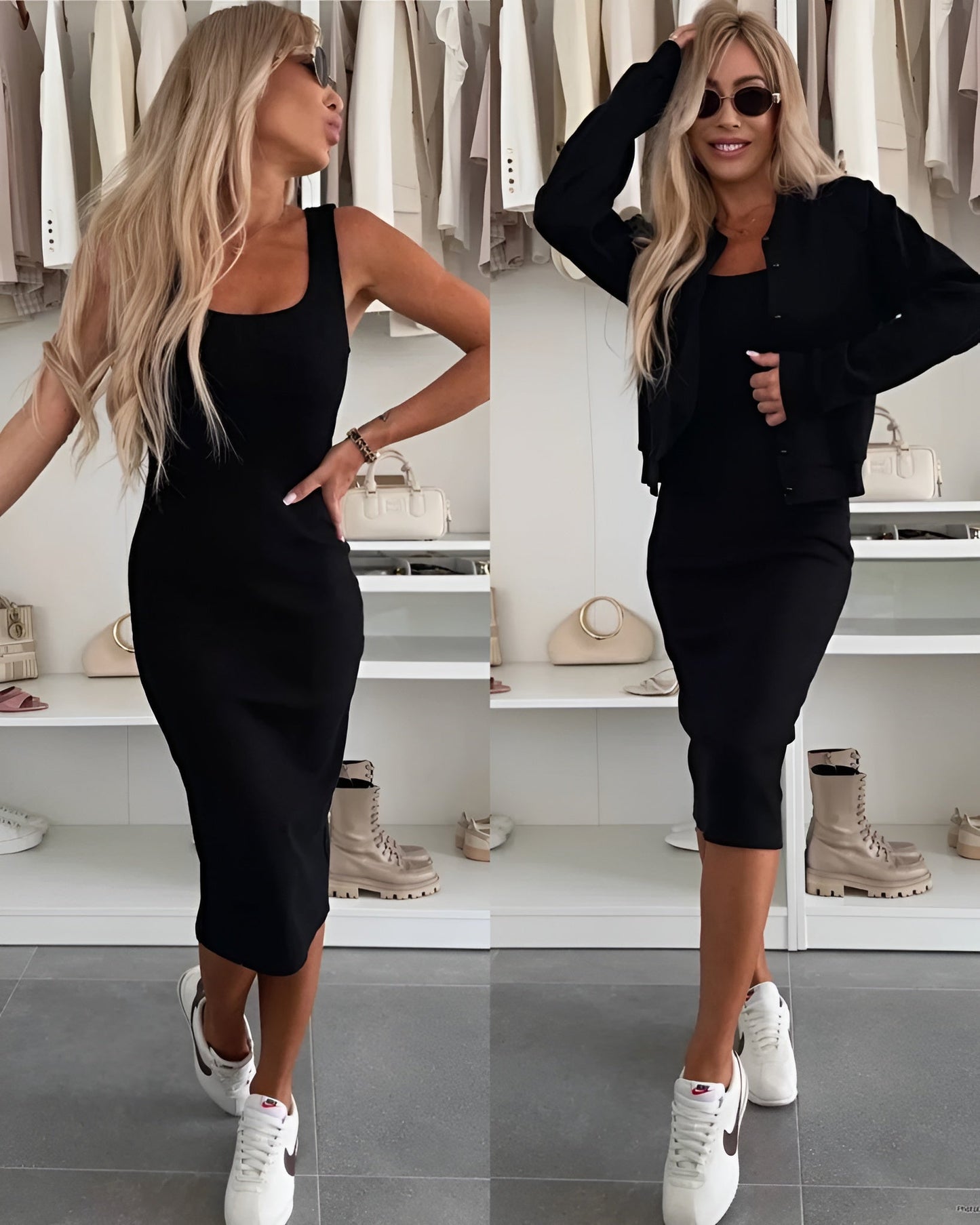 Hilda™ | Stockholm Set – Midiklänning & Bomberjacka