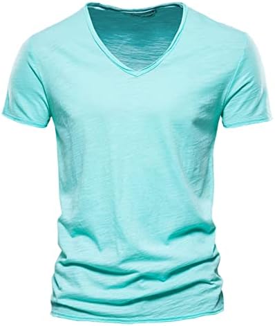 2025 Herrmode casual enfärgad bomull V-ringad kortärmad T-shirt topp toppar korta ärmar
