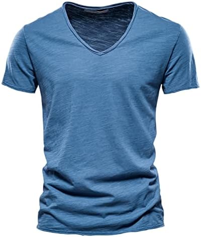 2025 Herrmode casual enfärgad bomull V-ringad kortärmad T-shirt topp toppar korta ärmar