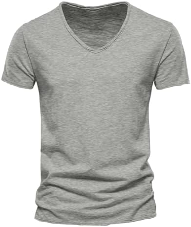 2025 Herrmode casual enfärgad bomull V-ringad kortärmad T-shirt topp toppar korta ärmar