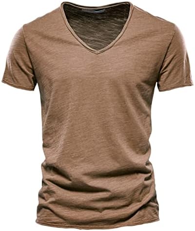 2025 Herrmode casual enfärgad bomull V-ringad kortärmad T-shirt topp toppar korta ärmar