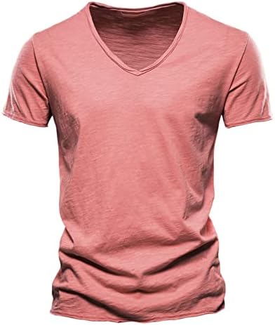 2025 Herrmode casual enfärgad bomull V-ringad kortärmad T-shirt topp toppar korta ärmar