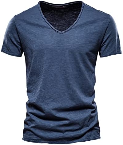 2025 Herrmode casual enfärgad bomull V-ringad kortärmad T-shirt topp toppar korta ärmar