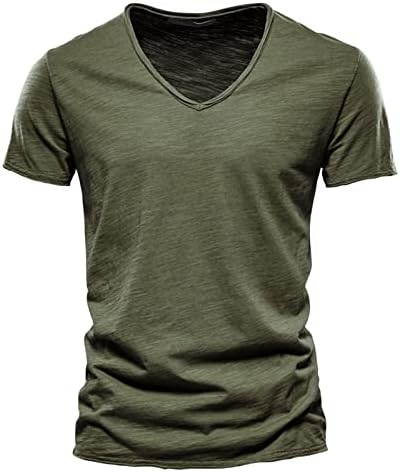 2025 Herrmode casual enfärgad bomull V-ringad kortärmad T-shirt topp toppar korta ärmar