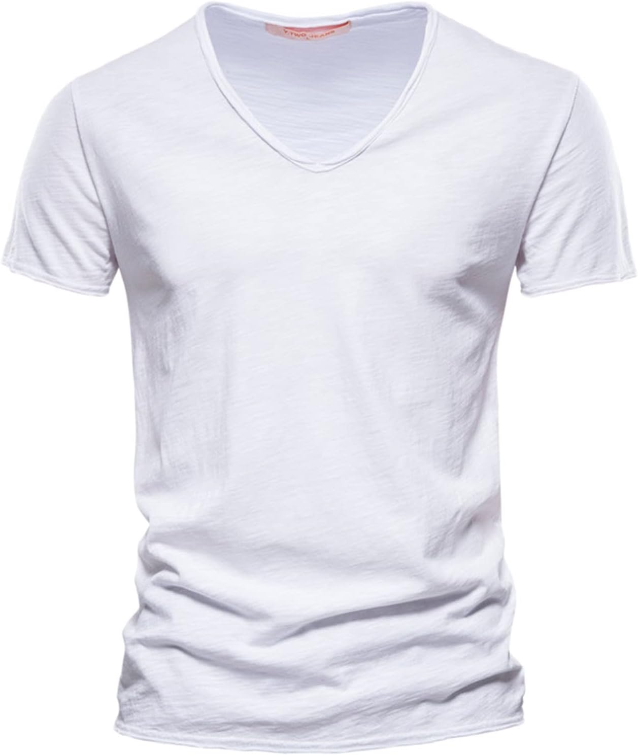 2025 Herrmode casual enfärgad bomull V-ringad kortärmad T-shirt topp toppar korta ärmar