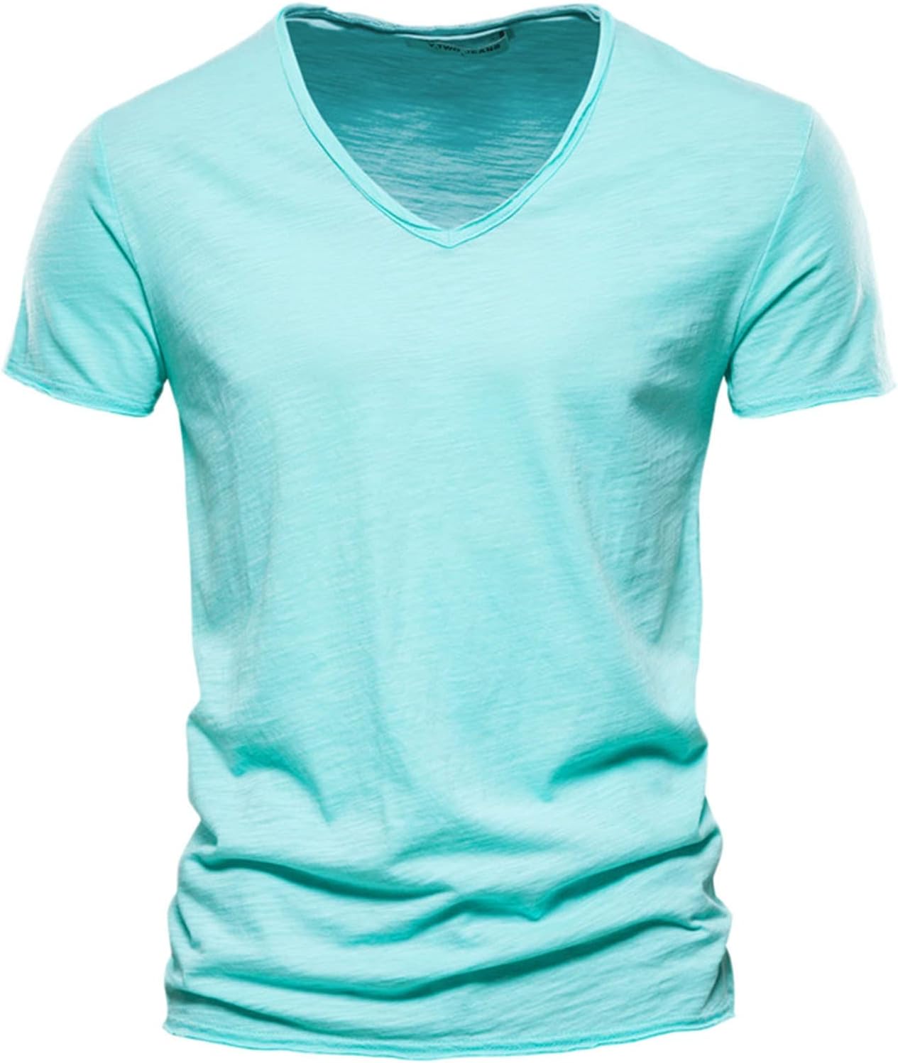 2025 Herrmode casual enfärgad bomull V-ringad kortärmad T-shirt topp toppar korta ärmar