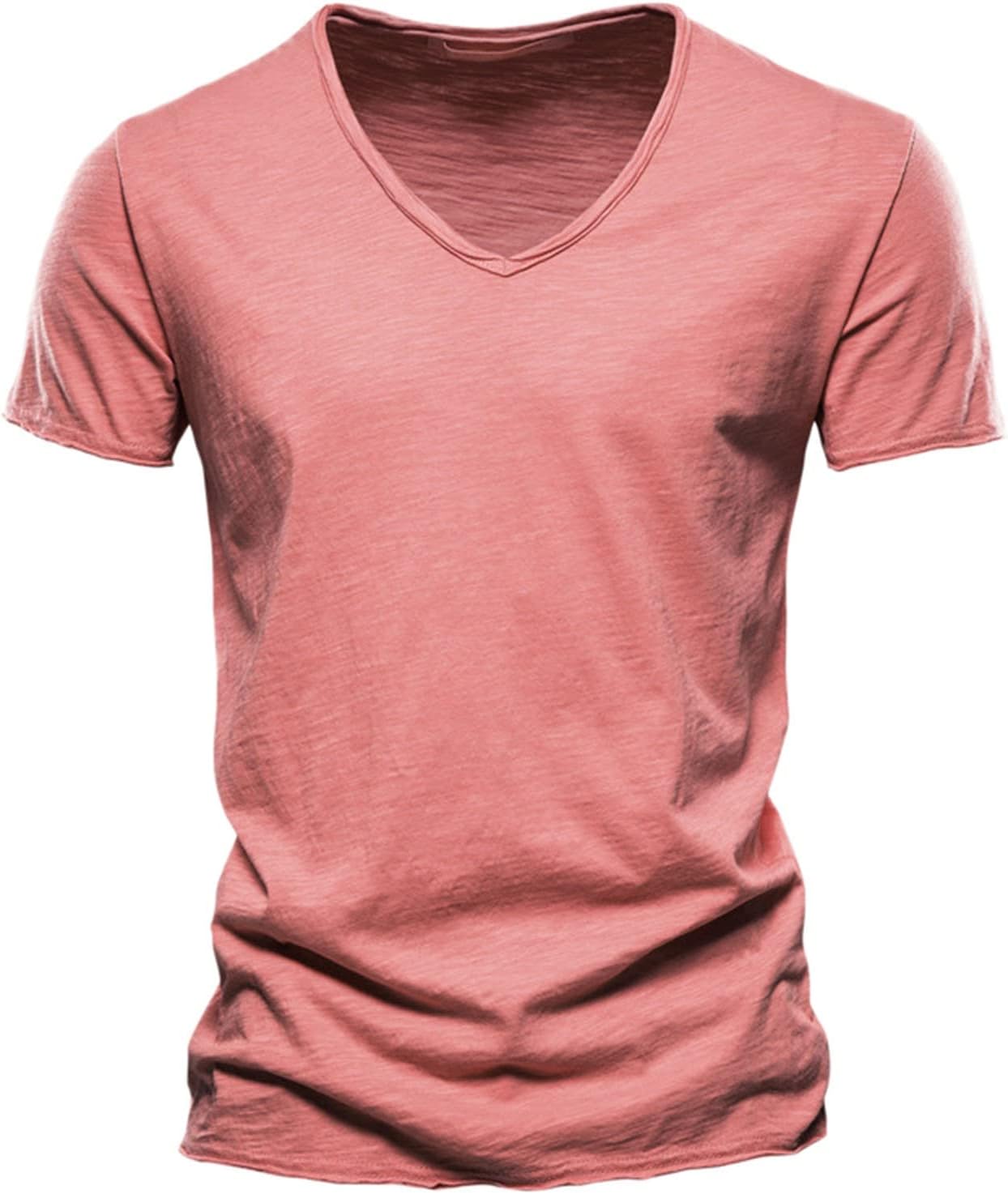 2025 Herrmode casual enfärgad bomull V-ringad kortärmad T-shirt topp toppar korta ärmar