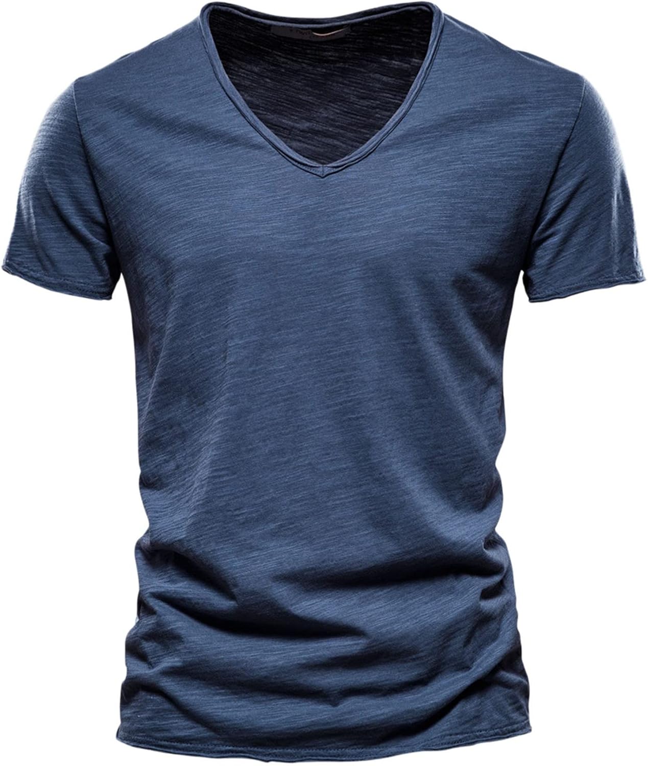 2025 Herrmode casual enfärgad bomull V-ringad kortärmad T-shirt topp toppar korta ärmar