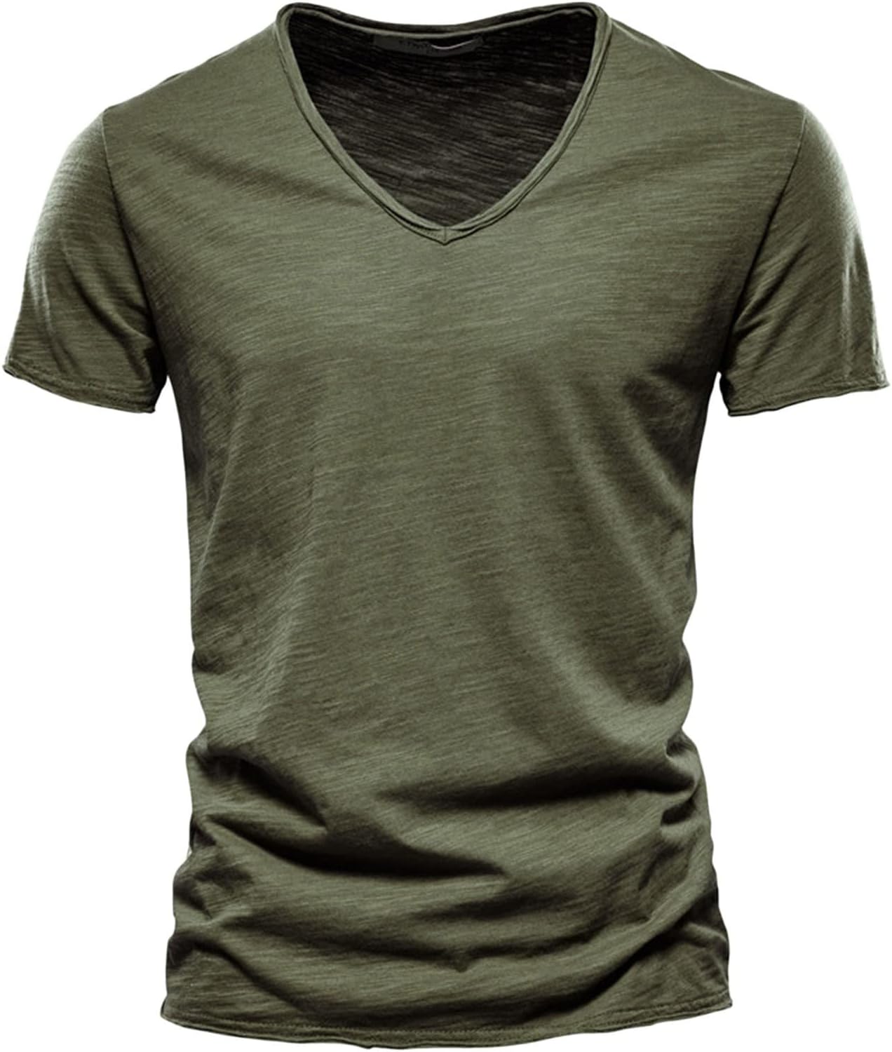 2025 Herrmode casual enfärgad bomull V-ringad kortärmad T-shirt topp toppar korta ärmar