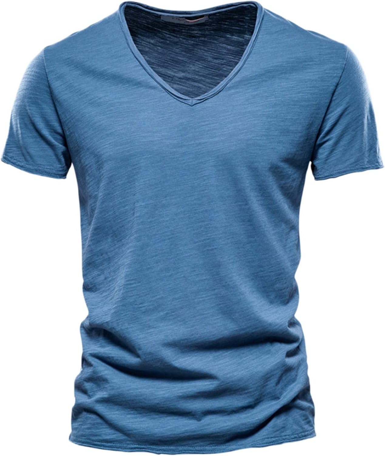 2025 Herrmode casual enfärgad bomull V-ringad kortärmad T-shirt topp toppar korta ärmar