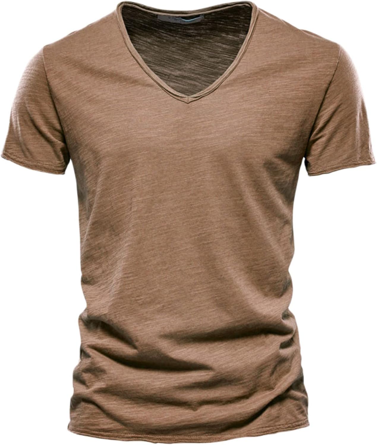 2025 Herrmode casual enfärgad bomull V-ringad kortärmad T-shirt topp toppar korta ärmar