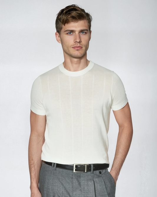Erik™ | T-shirt med Platta Ribbor - Vit