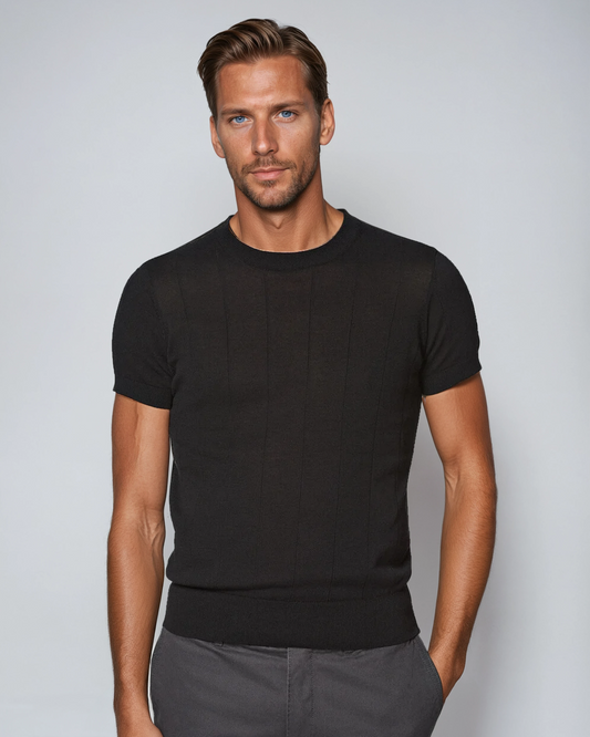 Erik™ | T-shirt med Platta Ribbor - Svart